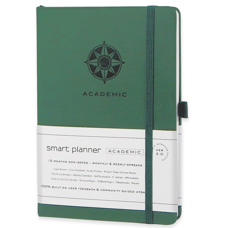 Smart Planner Academic Planner - Daily, Weekly, and Monthly Scheduling - 8.3 x 5.8 Inches - Undated Student Planner for Maximizing Focus and Productivity - 2020-2021 Reference Calendars (Black) - Image 1